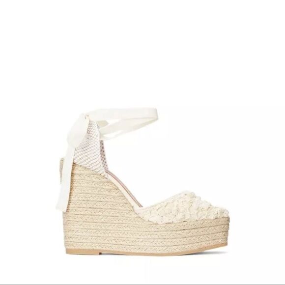 Polo Ralph Lauren Cream Macrame Wedge Espadrille - Picture 1 of 4
